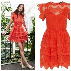 Marissa Webb Kallisti Lace Dress in Coral Flame Medium